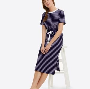 Draper James tie waist midi t-shirt dress in natural stripe size XL